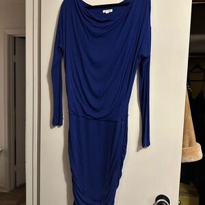 Athleta Women’s Blue Draped Ruched Long Sleeve Midi Dress | Size M